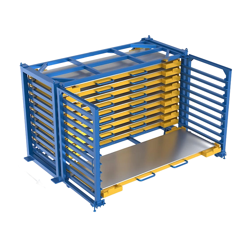 Oppbevaringsstativer for kraftige metallplater. Materiale i skuffestil
